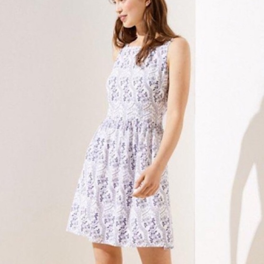 NWT LOFT floral cutout back dress in white